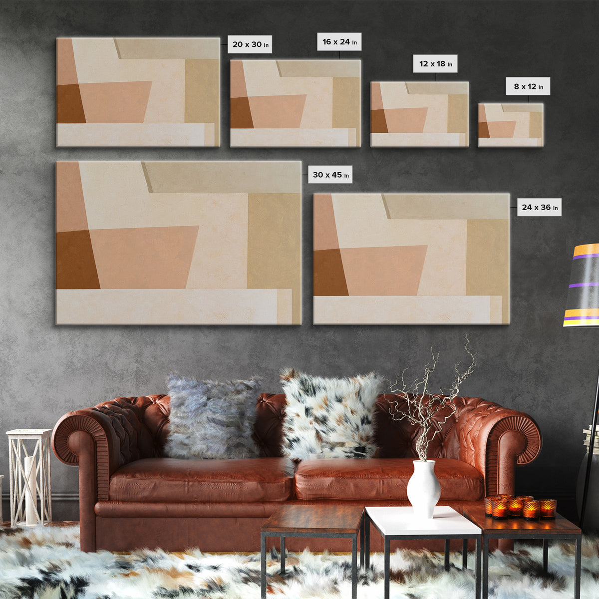 Soft Beige Geometric Abstraction Framed Canvas Print, Scandinavian Art, Living Room Decor, Abstract Art, Nordic, SCA-3x2-79