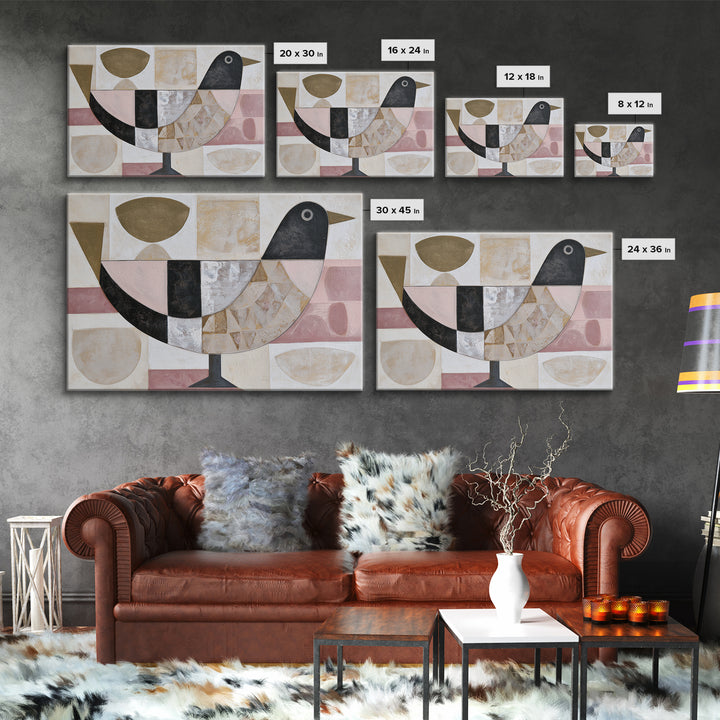 Nordic Folk Bird Framed Canvas Print, Scandinavian Art, Abstract Art, Living Room Decor, Fine Art, Nordic, Abstract Painting, SCA-3x2-87