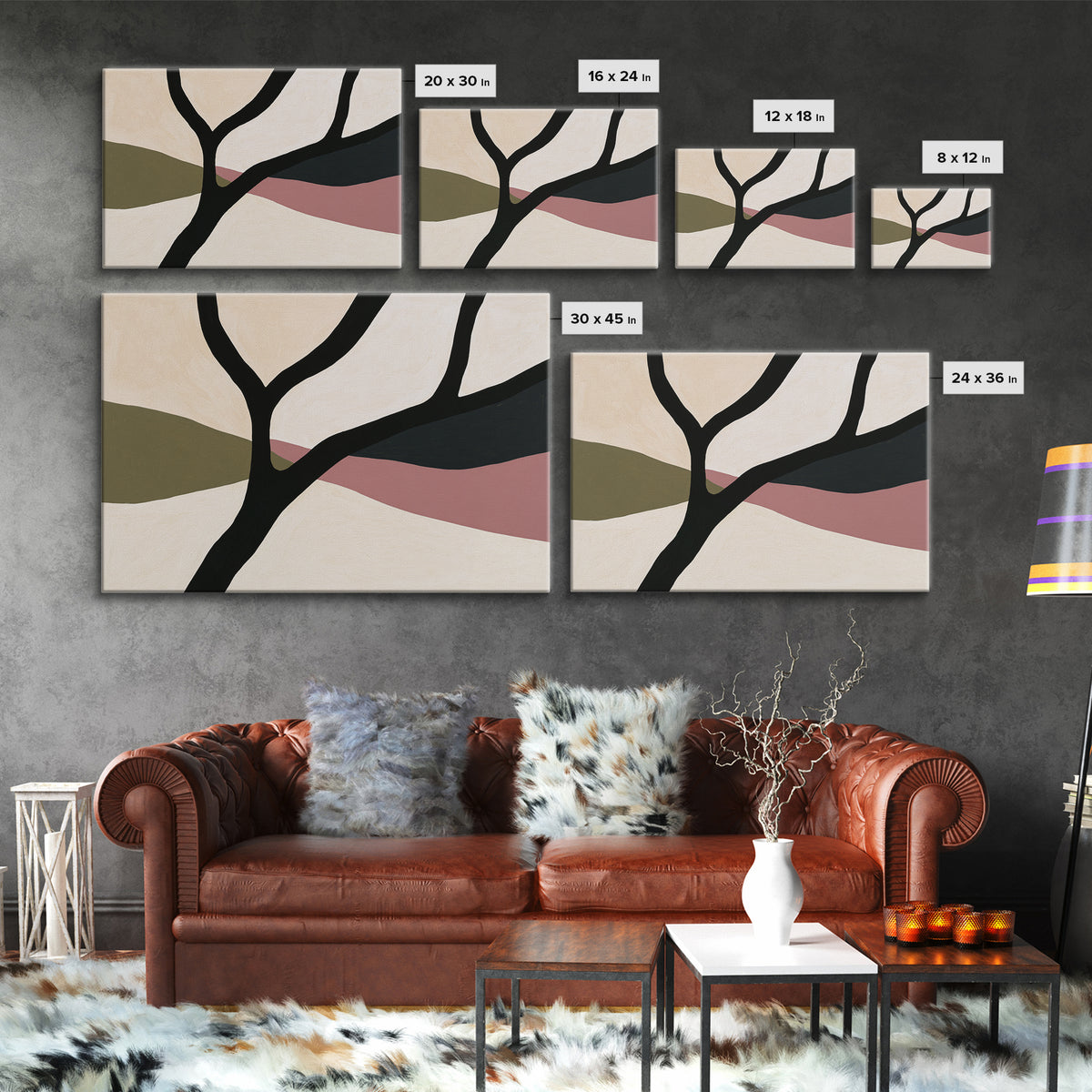 Single Black Branch on Warm White Background Canvas Print, Scandinavian Art, Canvas Art, Living Room Decor, Nordic, SCA-3x2-96