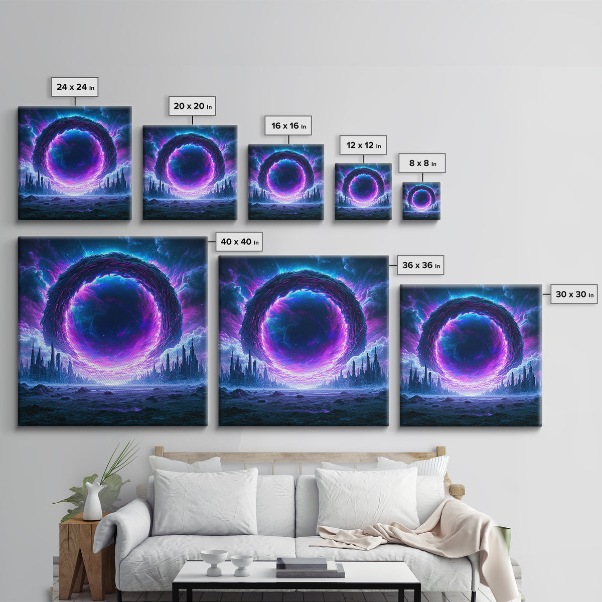 Wormhole Opening over Barren Landscape Canvas Print, Scifi Art, Gallery Decor, Living Room Decor, Fine Art, Orbit, Wall Art, SCI-1x1-17