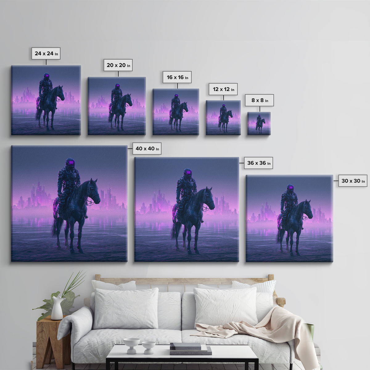 Space Explorer Horse Rider on Distant Planet Framed Canvas Print, Scifi Art, Neutral Decor, Living Room Decor, Fine Art, Orbit, SCI-1x1-21