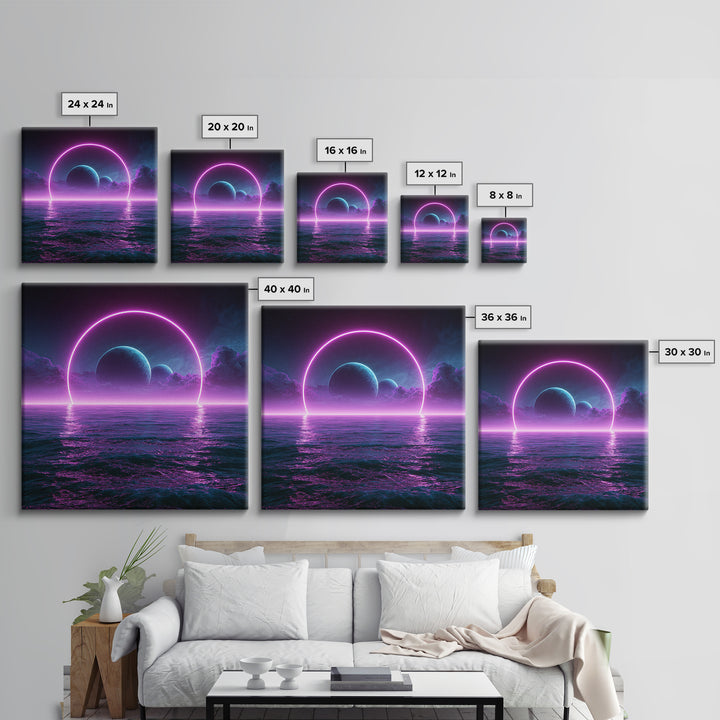 Alien Ocean with Two Moons Framed Canvas Print, Scifi Art, Boho Decor, Living Room Decor, Fine Art, Orbit, Wall Decor, SCI-1x1-37