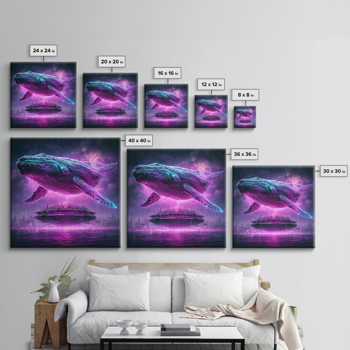 Cosmic Whale Swimming Through Deep Space Framed Canvas Print, Scifi Art, Art Print, Living Room Decor, Fine Art, Orbit, SCI-1x1-40