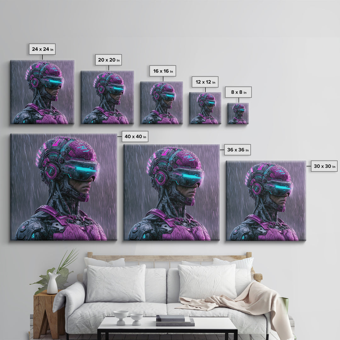 Cyborg Portrait with Reflective Visor Canvas Print, Scifi Art, Statement Artwork, Living Room Decor, Fine Art, Orbit, SCI-1x1-9