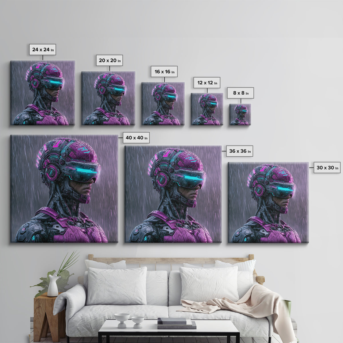 Cyborg Portrait with Reflective Visor Canvas Print, Scifi Art, Statement Artwork, Living Room Decor, Fine Art, Orbit, SCI-1x1-9