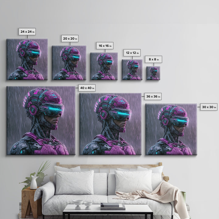 Cyborg Portrait with Reflective Visor Canvas Print, Scifi Art, Statement Artwork, Living Room Decor, Fine Art, Orbit, SCI-1x1-9