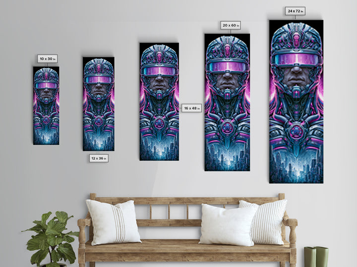 Cyborg Portrait with Reflective Visor Canvas Print, Scifi Art, Luxury Decor, Living Room Decor, Fine Art, Orbit, Digital Art, SCI-1x3-21