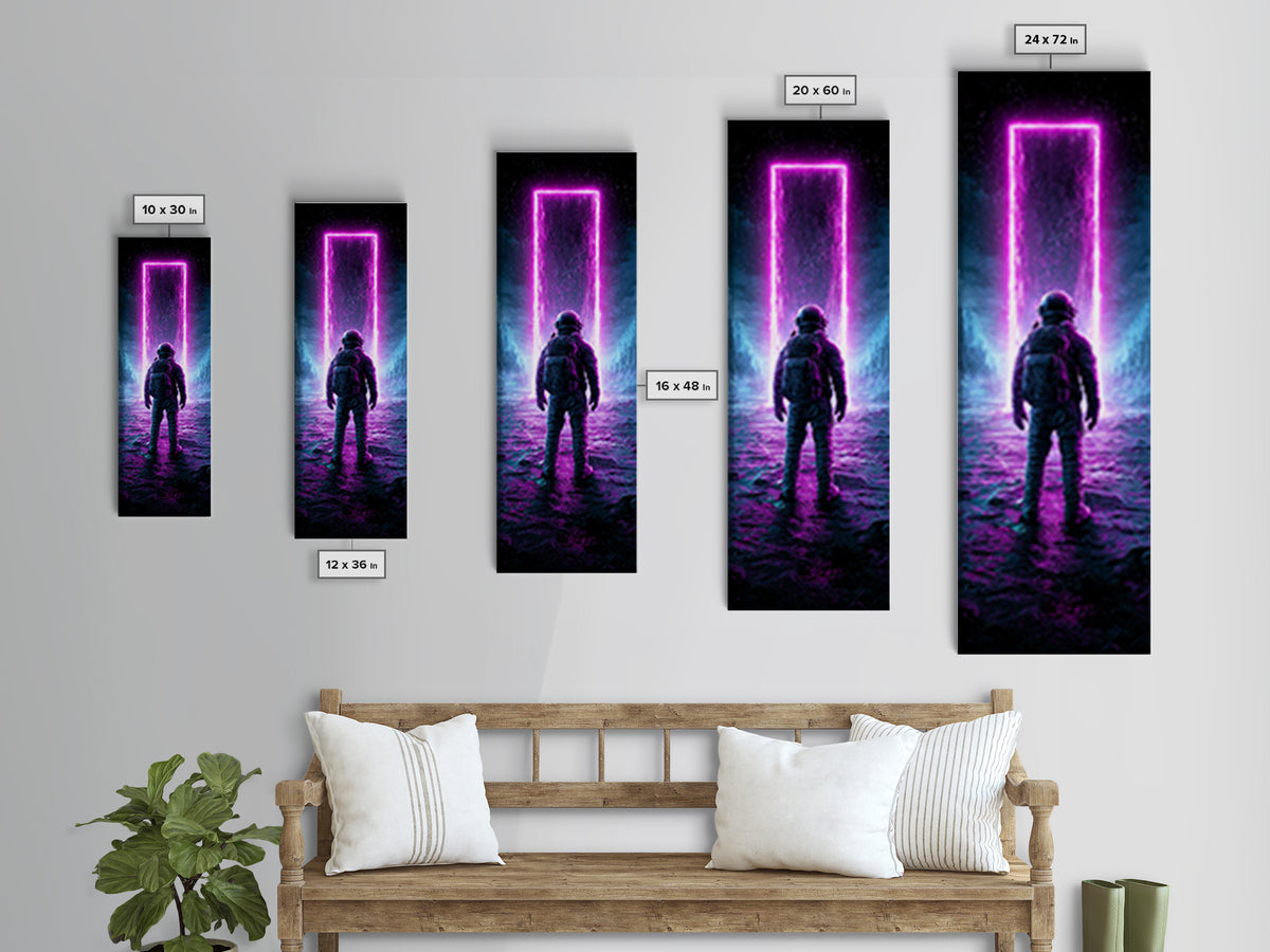 Astronaut Standing Before a Glowing Monolith Canvas Print, Scifi Art, Gallery Decor, Living Room Decor, Fine Art, Orbit, SCI-1x3-38