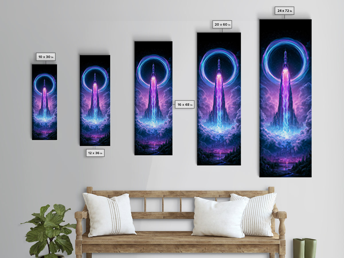 Retro Rocket Launching Through Cloud Rings Canvas Print, Scifi Art, Pop Art, Living Room Decor, Fine Art, Orbit, Gallery Decor, SCI-1x3-43