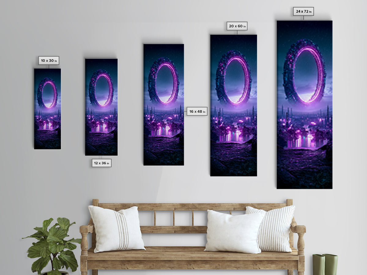 Giant Ring World Seen from a Valley Canvas Print, Scifi Art, Digital Art, Living Room Decor, Oil Painting, Orbit, SCI-1x3-44