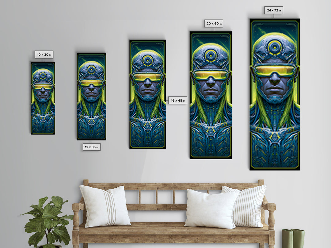 Cyborg Portrait with Reflective Visor Framed Canvas Print, Scifi Art, Wall Art, Living Room Decor, Oil Painting, Orbit, SCI-1x3-45