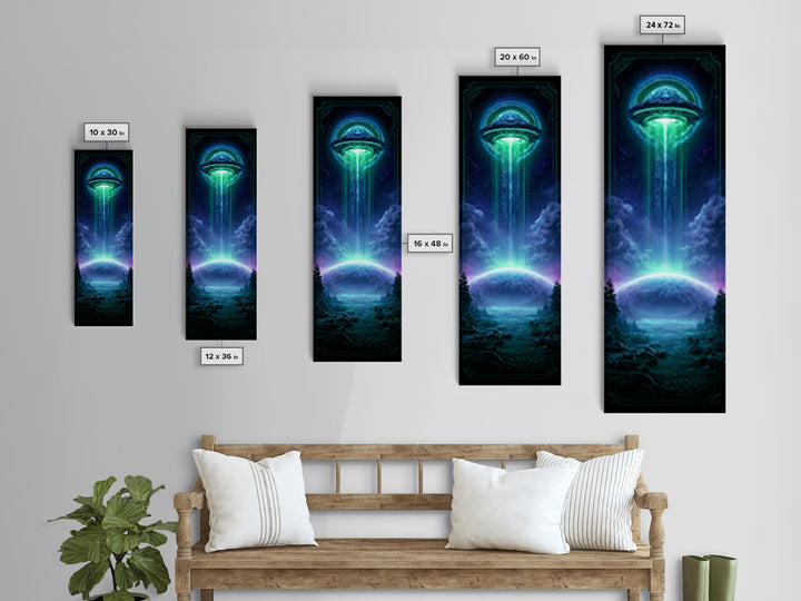 Distant Spaceship Above Alien Desert Planet Framed Canvas Print, Scifi Art, Art, Living Room Decor, Fine Art, Orbit, Modern Art, SCI-1x3-61