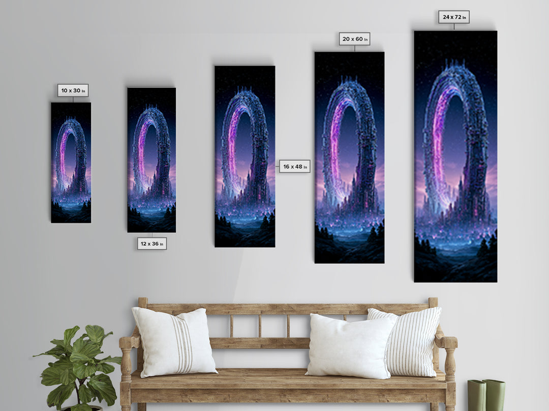 Giant Ring World Seen from a Valley Canvas Print, Scifi Art, Mid Century Art, Living Room Decor, Fine Art, Orbit, Neutral Decor, SCI-1x3-68