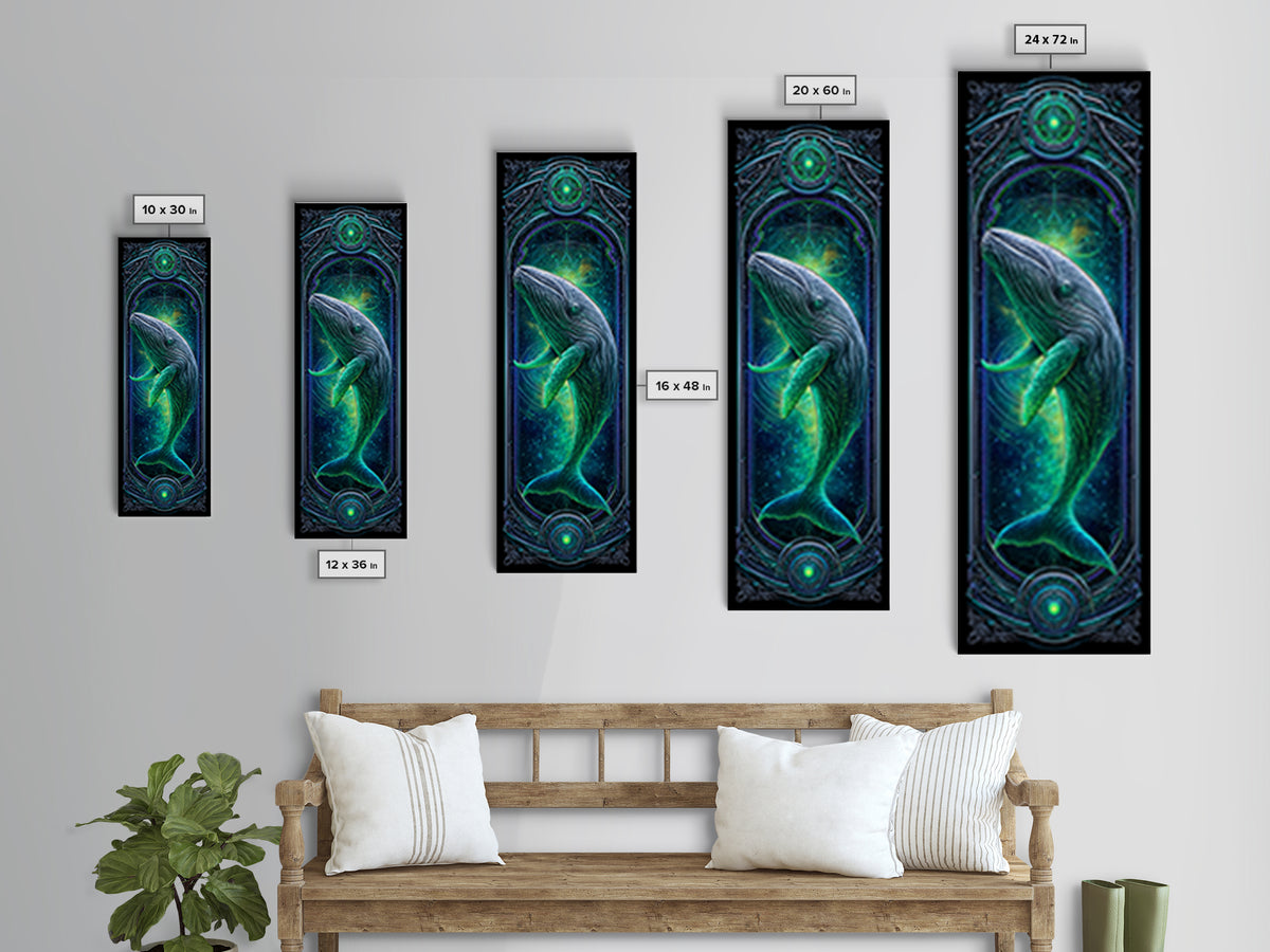 Cosmic Whale Swimming Through Deep Space Framed Canvas Print, Scifi Art, Collage Art, Living Room Decor, Oil Painting, Orbit, SCI-1x3-76