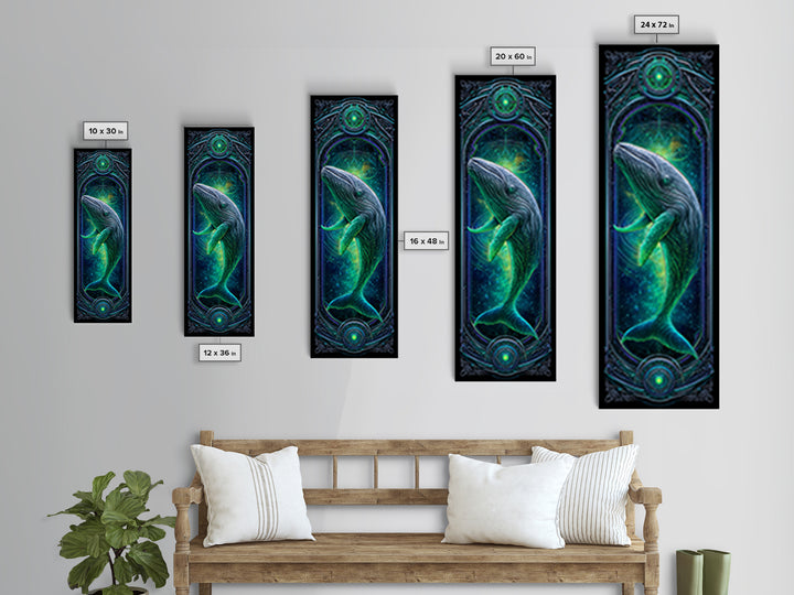 Cosmic Whale Swimming Through Deep Space Framed Canvas Print, Scifi Art, Collage Art, Living Room Decor, Oil Painting, Orbit, SCI-1x3-76