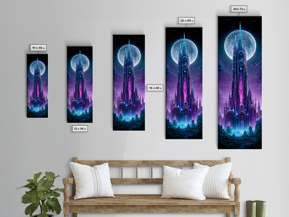 Futuristic City on a Moonlit World Framed Canvas Print, Scifi Art, Statement Artwork, Living Room Decor, Fine Art, Orbit, SCI-1x3-87