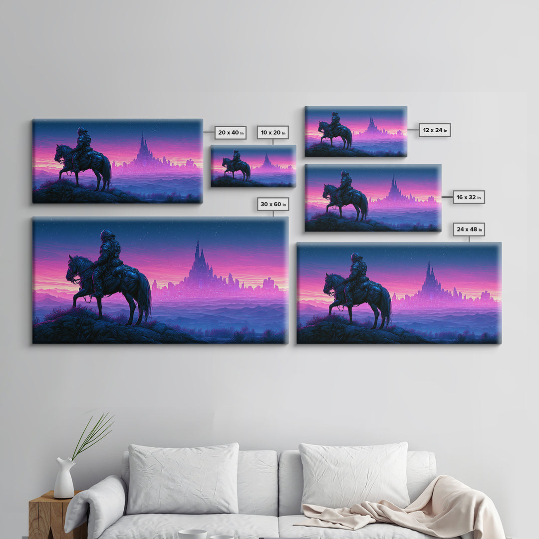 Space Explorer Horse Rider on Distant Planet Canvas Print, Scifi Art, Posters, Living Room Decor, Fine Art, Orbit, Pop Art, SCI-2x1-17