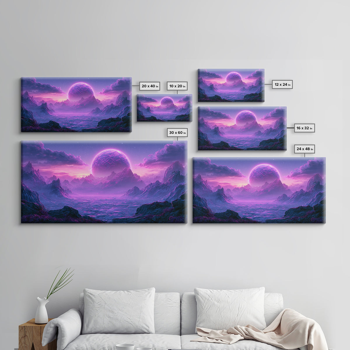 Planetary Sunrise over Ice Cliffs Framed Canvas Print, Scifi Art, Art Print, Living Room Decor, Fine Art, Orbit, Digital Art, SCI-2x1-18