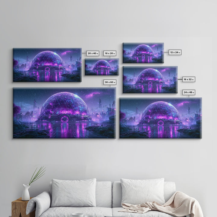 Futuristic Botanical Dome Framed Canvas Print, Scifi Art, Statement Artwork, Living Room Decor, Fine Art, Orbit, Wall Decor, SCI-2x1-20