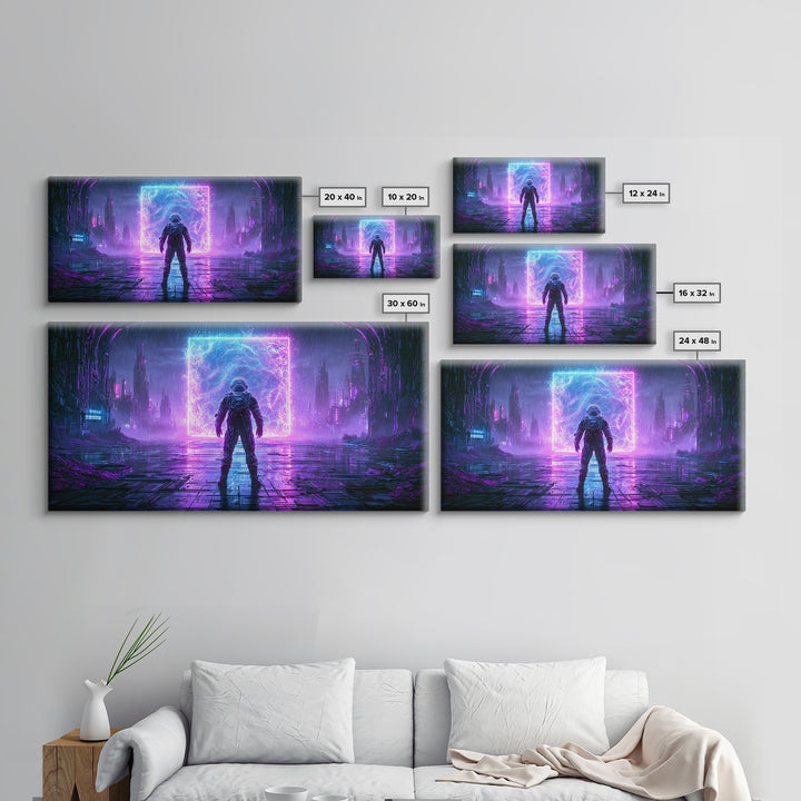 Astronaut Standing Before a Glowing Monolith Canvas Print, Scifi Art, Room Decor, Living Room Decor, Fine Art, Orbit, SCI-2x1-22