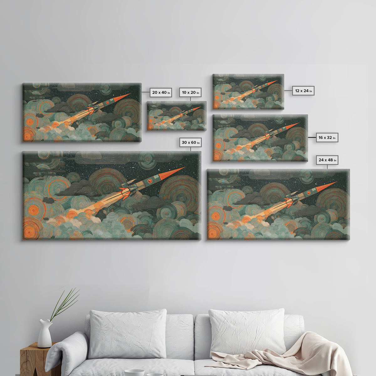 Crashed Satellite in a Desert Storm Canvas Print, Scifi Art, Decor, Living Room Decor, Fine Art, Orbit, Mid Century Art, SCI-2x1-39