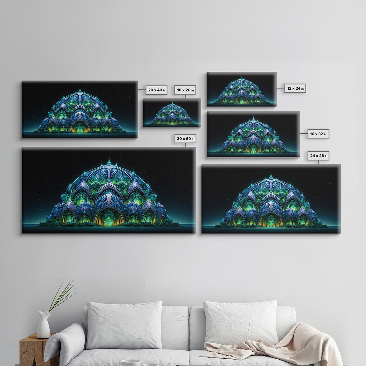 Futuristic Botanical Dome Canvas Print, Scifi Art, Textured Painting, Living Room Decor, Fine Art, Orbit, Canvas Wall Art, SCI-2x1-44