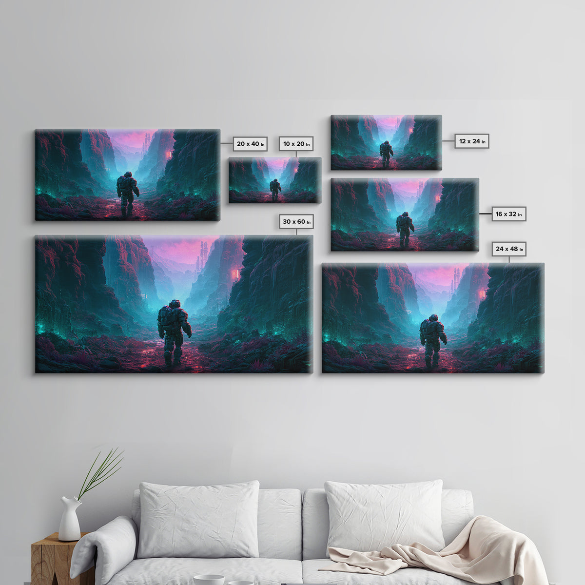 Robot Companion Crossing a Red Canyon Canvas Print, Scifi Art, Art, Living Room Decor, Orbit, Modern Art, Living Room Art, SCI-2x1-48