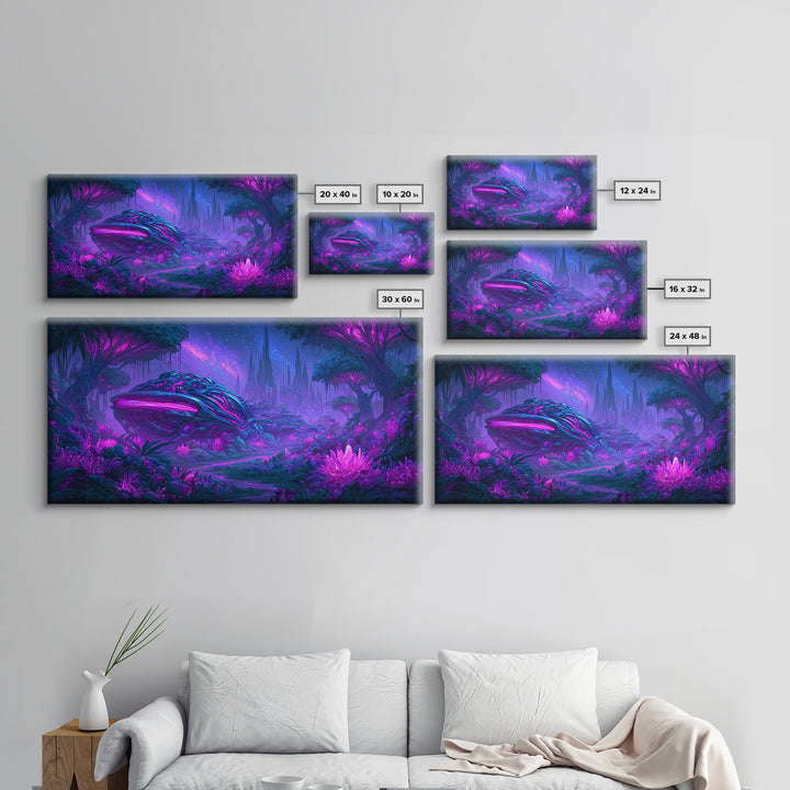 Alien Jungle with Bioluminescent Plants Canvas Print, Scifi Art, Canvas Print, Living Room Decor, Fine Art, Orbit, Weird Art, SCI-2x1-49