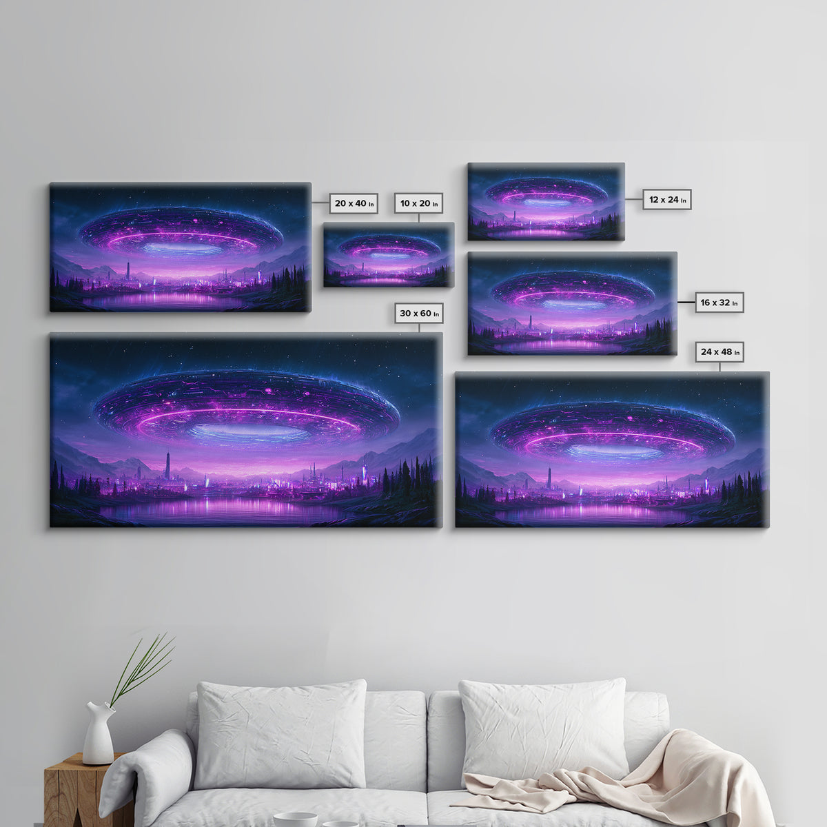 Giant Ring World Seen from a Valley Canvas Print, Scifi Art, Wall Decor, Living Room Decor, Fine Art, Orbit, Living Room Art, SCI-2x1-52