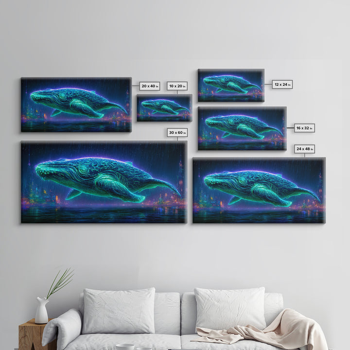 Cosmic Whale Swimming Through Deep Space Framed Canvas Print, Scifi Art, Decor, Living Room Decor, Oil Painting, Orbit, SCI-2x1-60