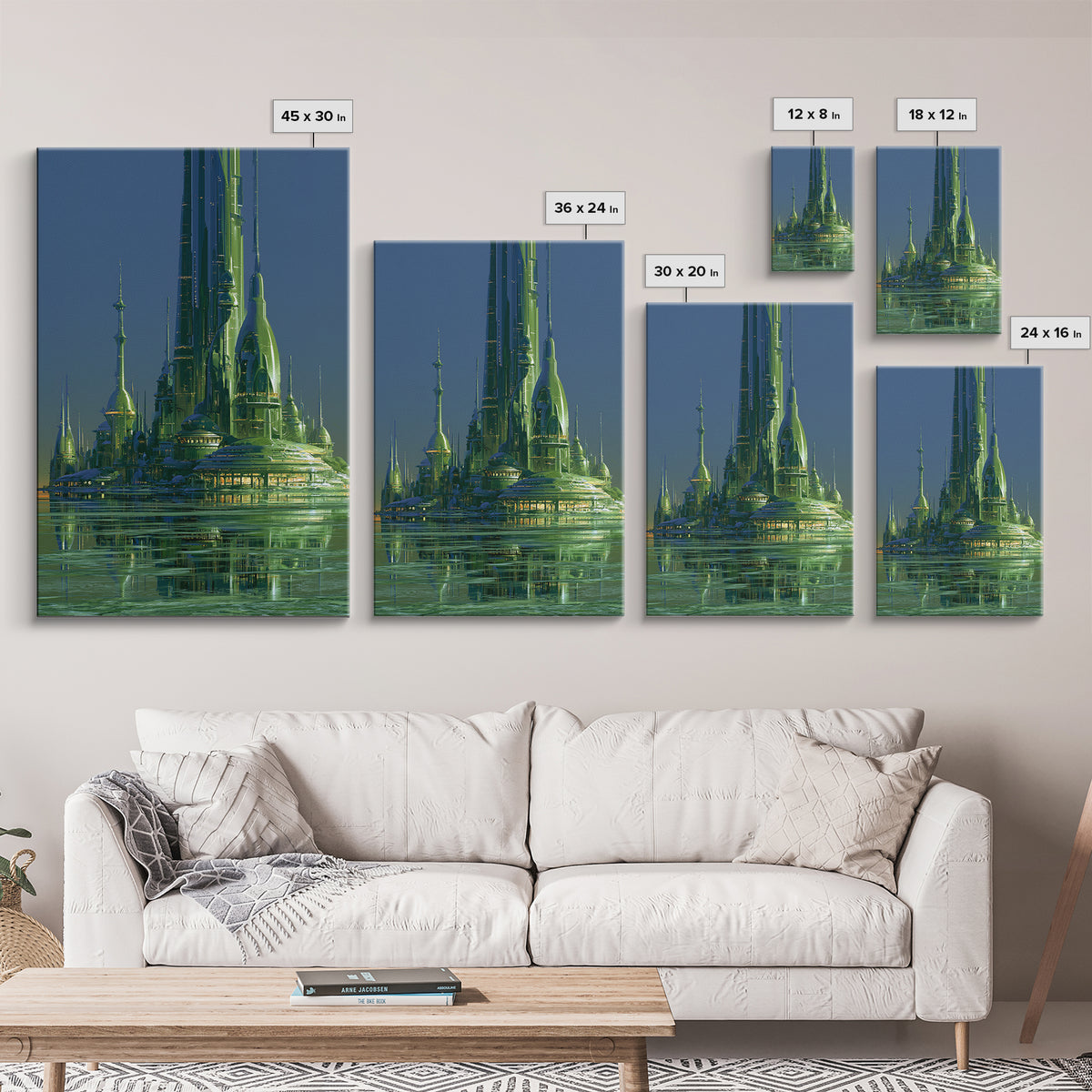 Terraforming Towers on a Silent Planet Framed Canvas Print, Scifi Art, Retro Wall Art, Living Room Decor, Oil Painting, Orbit, SCI-2x3-20