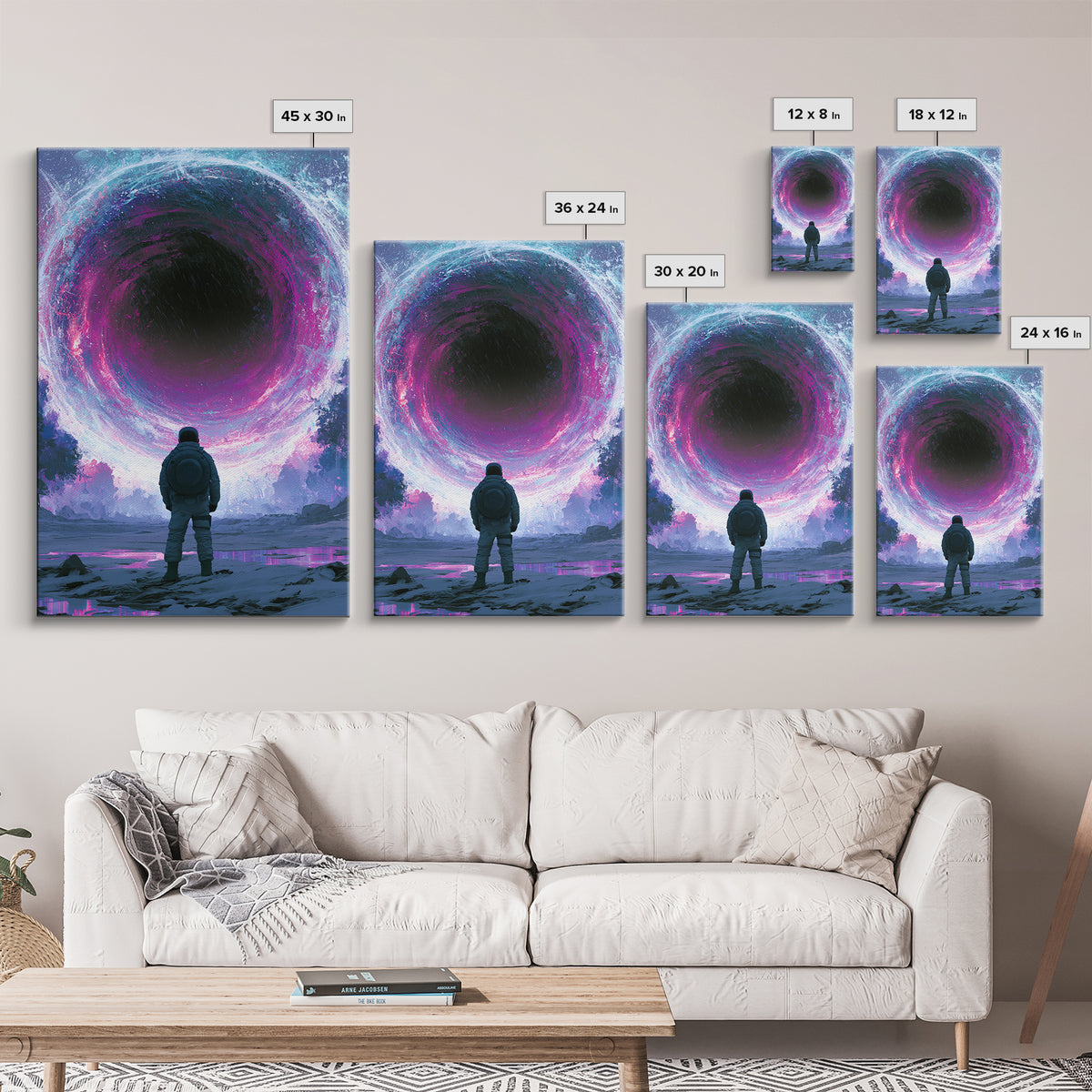 Wormhole Opening over Barren Landscape Framed Canvas Print, Scifi Art, Digital Art, Living Room Decor, Oil Painting, Orbit, SCI-2x3-25