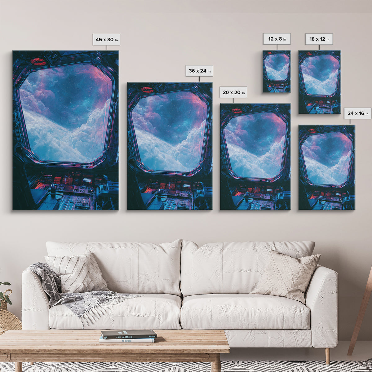 Starship Cockpit View of Nebula Clouds Framed Canvas Print, Scifi Art, Abstract Art, Living Room Decor, Fine Art, Orbit, SCI-2x3-43