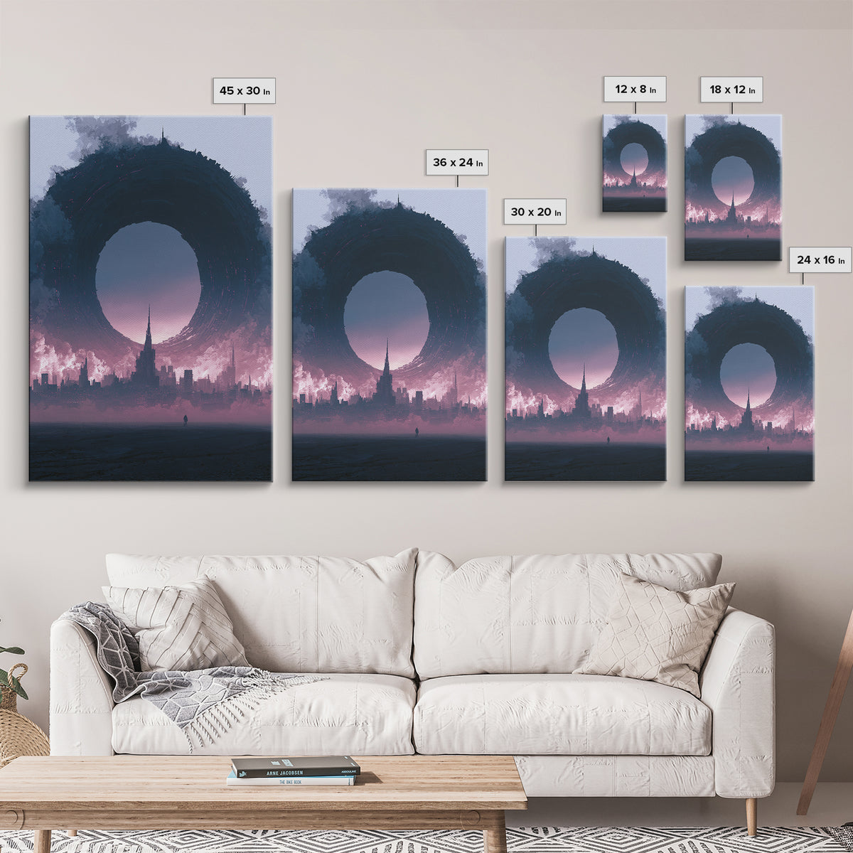 Wormhole Opening over Barren Landscape Canvas Print, Scifi Art, Canvas Print, Living Room Decor, Fine Art, Orbit, Weird Art, SCI-2x3-49