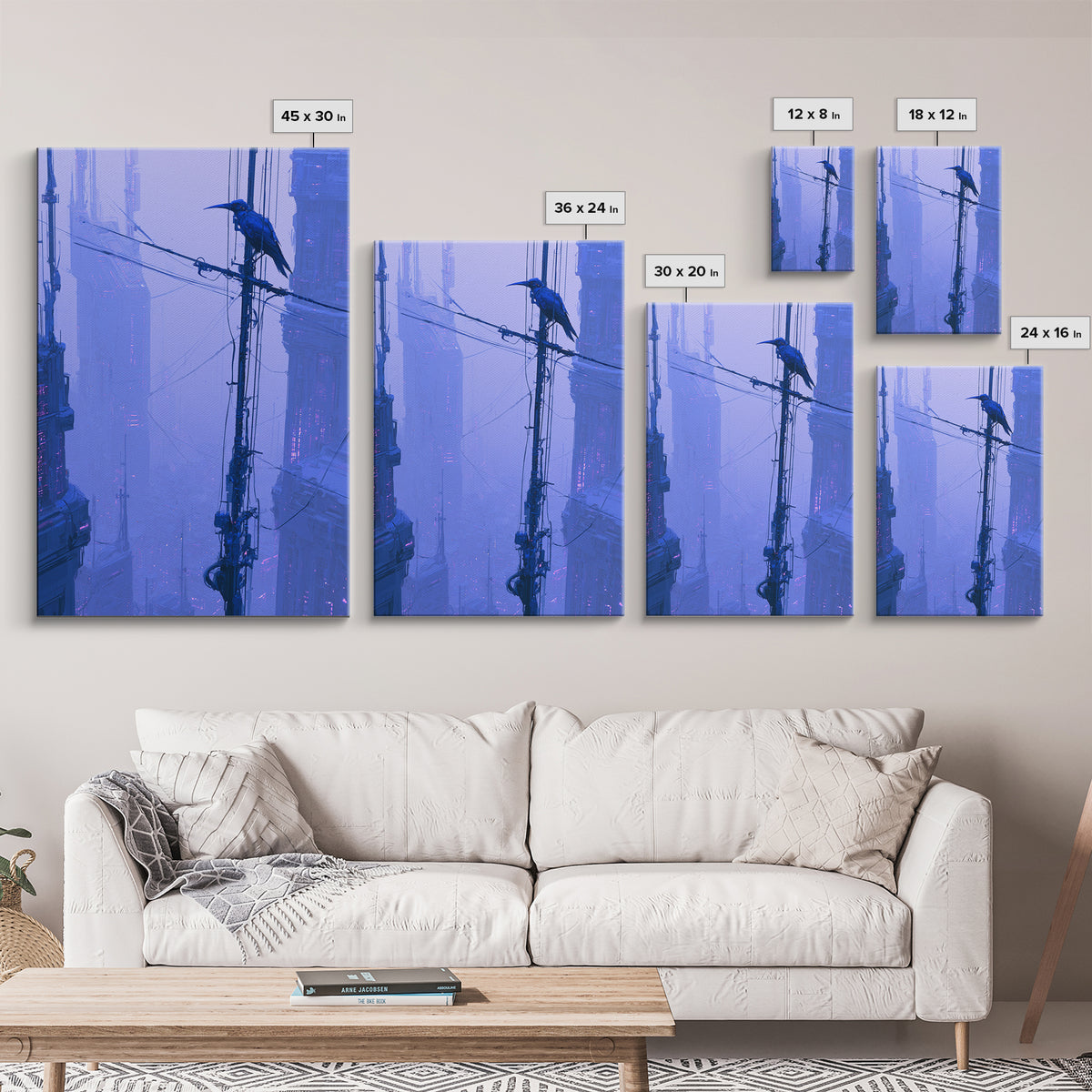 Robot Bird Perched on Antenna Framed Canvas Print, Scifi Art, Digital Art, Living Room Decor, Fine Art, Orbit, Steampunk Decor, SCI-2x3-55
