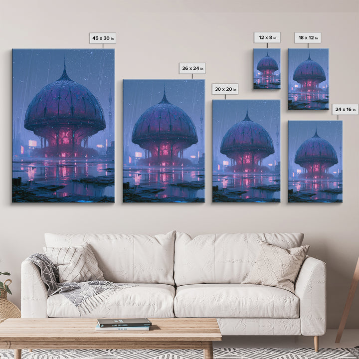 Futuristic Botanical Dome Framed Canvas Print, Scifi Art, Textured Painting, Living Room Decor, Orbit, Canvas Wall Art, SCI-2x3-56