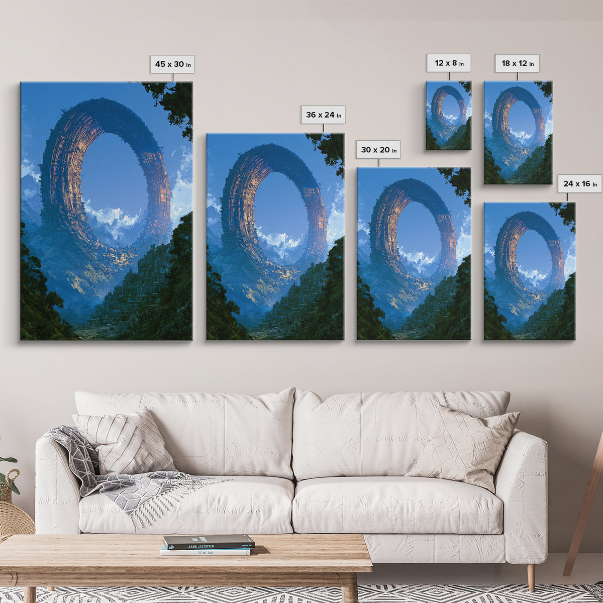 Giant Ring World Seen from a Valley Framed Canvas Print, Scifi Art, Wall Decor, Living Room Decor, Orbit, Living Room Art, SCI-2x3-64