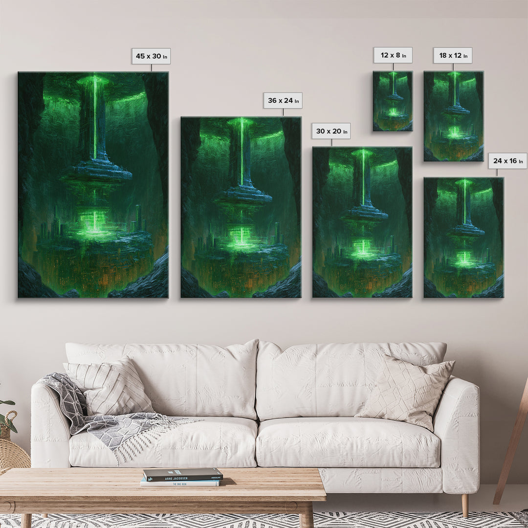 Glowing Alien Artifact Framed Canvas Print, Scifi Art, Space Art, Living Room Decor, Fine Art, Orbit, Luxury Decor, Art Print, SCI-2x3-76