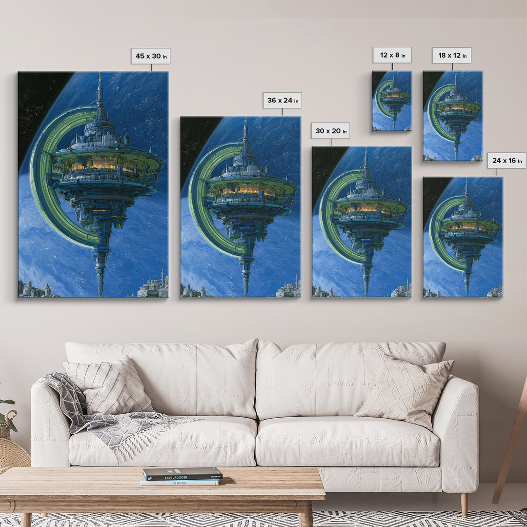 Space Station Orbiting Blue Gas Giant Canvas Print, Scifi Art, Ai Art, Living Room Decor, Abstract Art, Orbit, Star Wars Art, SCI-2x3-86