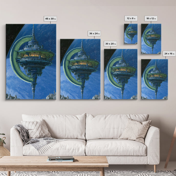 Space Station Orbiting Blue Gas Giant Canvas Print, Scifi Art, Ai Art, Living Room Decor, Abstract Art, Orbit, Star Wars Art, SCI-2x3-86
