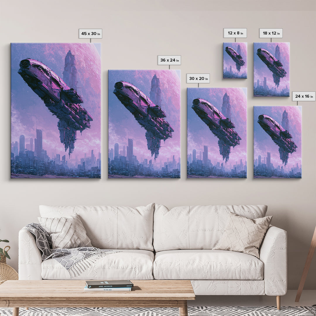 Distant Spaceship Above Alien Desert Planet Canvas Print, Scifi Art, Canvas Wall Art, Living Room Decor, Fine Art, Orbit, SCI-2x3-9