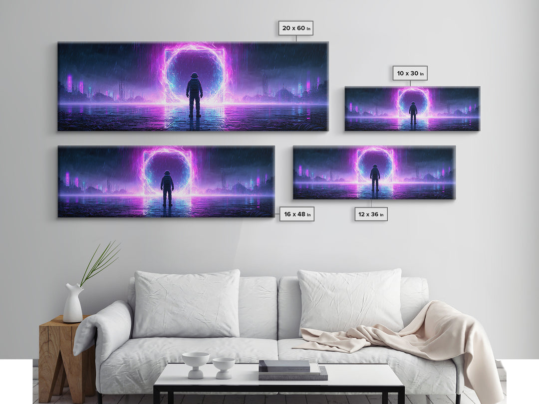Astronaut Standing Before a Glowing Monolith Framed Canvas Print, Scifi Art, Canvas Print, Living Room Decor, Fine Art, Orbit, SCI-3x1-18