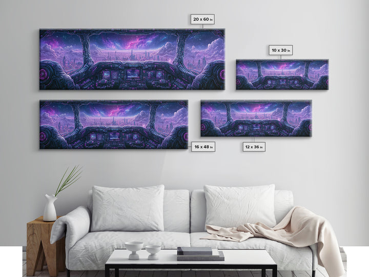 Starship Cockpit View of Nebula Clouds Framed Canvas Print, Scifi Art, Room Decor, Living Room Decor, Fine Art, Orbit, SCI-3x1-27