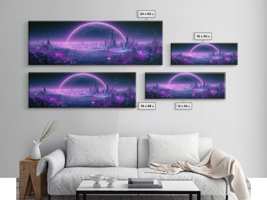 Moon Colony Beneath Earth Rise Canvas Print, Scifi Art, Ai Art, Living Room Decor, Abstract Art, Orbit, Star Wars Art, SCI-3x1-34