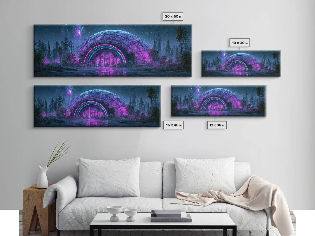 Futuristic Botanical Dome Canvas Print, Scifi Art, Neutral Decor, Living Room Decor, Oil Painting, Orbit, Home Decor, SCI-3x1-40