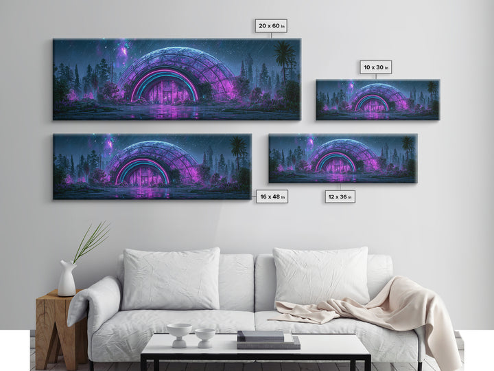 Futuristic Botanical Dome Canvas Print, Scifi Art, Neutral Decor, Living Room Decor, Oil Painting, Orbit, Home Decor, SCI-3x1-40