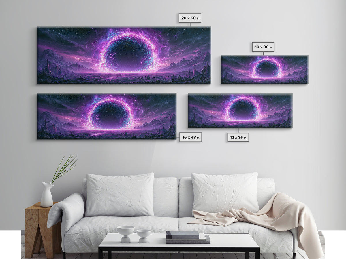 Wormhole Opening over Barren Landscape Framed Canvas Print, Scifi Art, Game Room Decor, Living Room Decor, Fine Art, Orbit, SCI-3x1-81