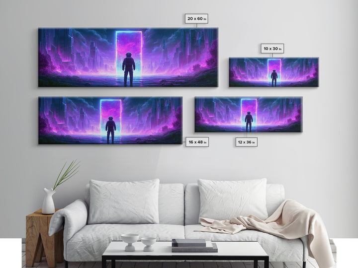 Astronaut Standing Before a Glowing Monolith Framed Canvas Print, Scifi Art, Space Art, Living Room Decor, Fine Art, Orbit, SCI-3x1-90