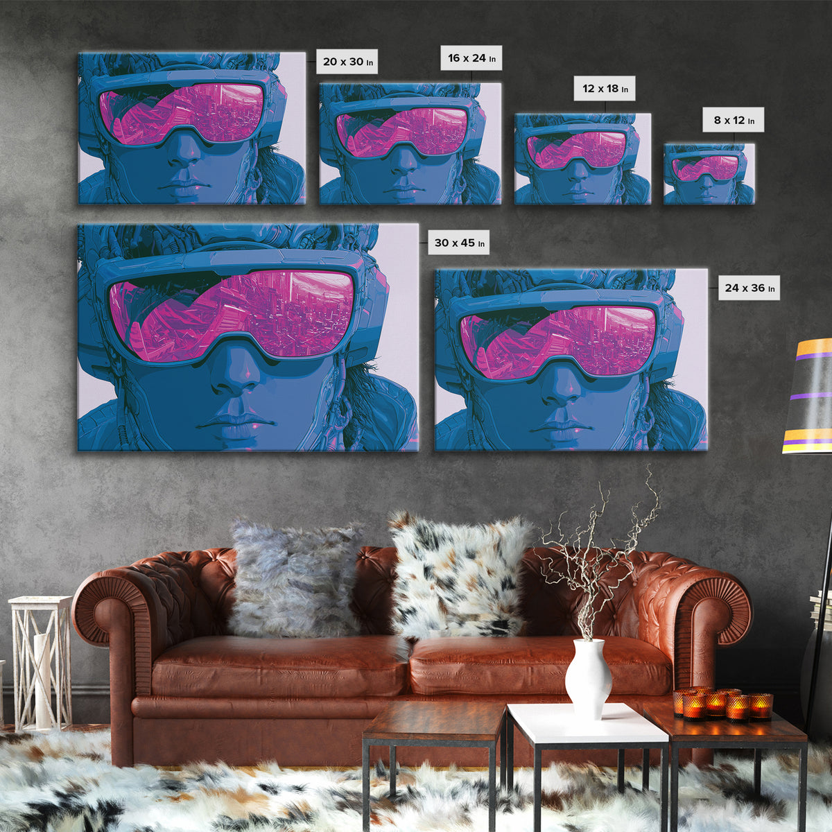 Cyborg Portrait with Reflective Visor Canvas Print, Scifi Art, Retro Futurism Art, Living Room Decor, Oil Painting, Orbit, SCI-3x2-37