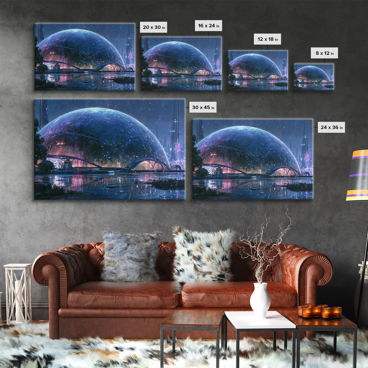 Futuristic Botanical Dome Canvas Print, Scifi Art, Weird Art, Living Room Decor, Fine Art, Orbit, Art Print, Textured Painting, SCI-3x2-52